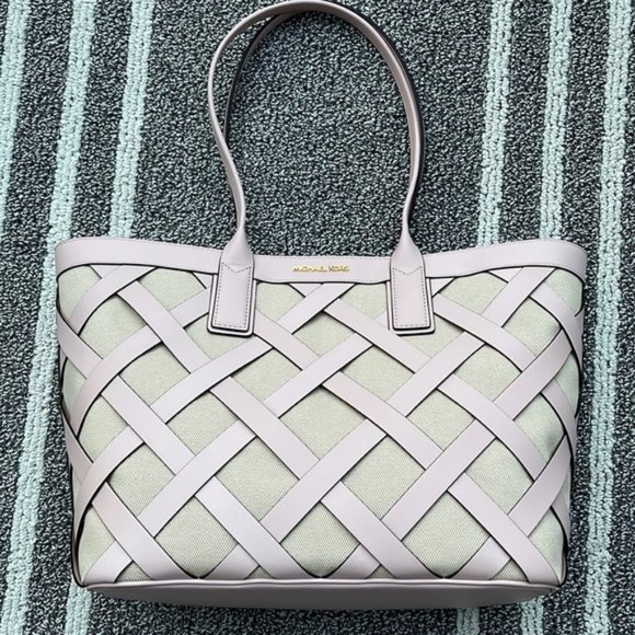 Michael Kors Sienna Large Tote Shoulder Bag Powder Blush Leather Canvas - Picture 1 of 16